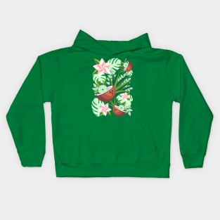 Lime in Coconut with Pink Plumeria Flowers Tropical Summer Pattern Kids Hoodie